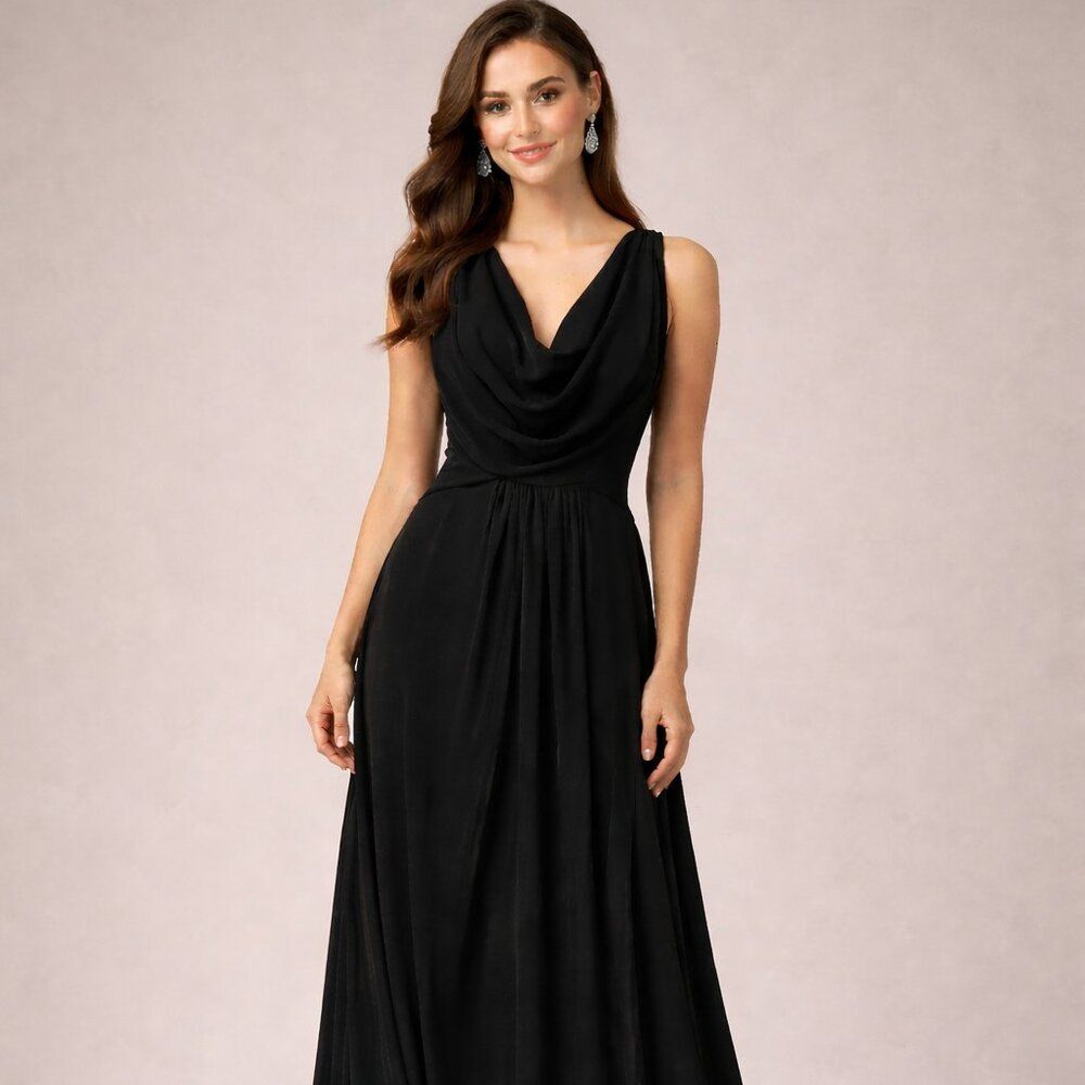 Stacees Black Cowl Neck Chiffon Evening Gown Prom Formal Dress Size M Never worn